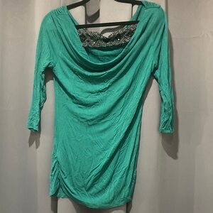 Green Women's Top with Lace Detail